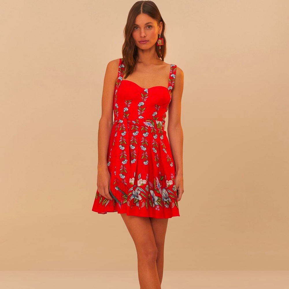 Farm Rio Red Sweet Bloom Bouquet Lenzing™ Ecovero™ Euroflax™ Mini Dress